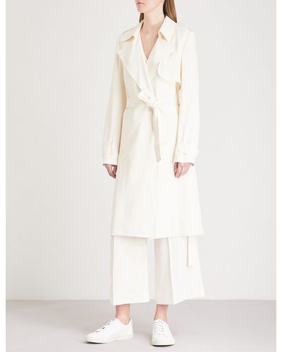 Synthetic Oaklane Crepe Trench Coat, Theory Belted Crepe Trench Coat