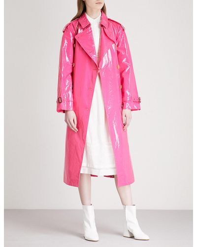 Burberry Eastheath Patent-cotton Trench Coat in Neon Pink (Pink) - Lyst