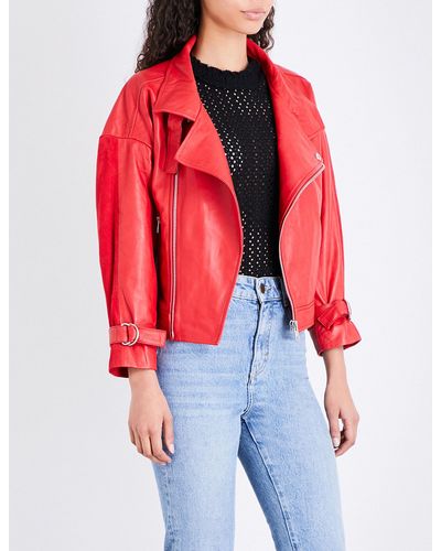 Maje red leather jacket clearance