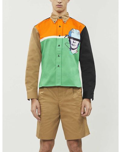 Prada Cotton Face Shirt In Orange And Green for Men | Lyst