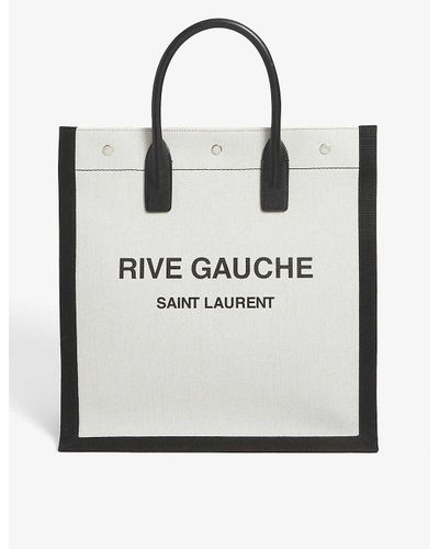 Saint Laurent Cream Rive Gauche Linen-canvas Tote in Natural - Lyst