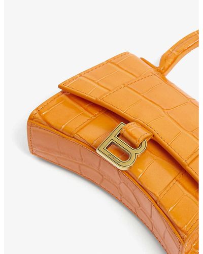 Balenciaga Hourglass Mini Leather Top Handle Bag in Orange | Lyst