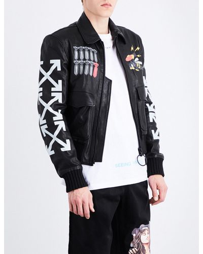 off white leather bomber jacket