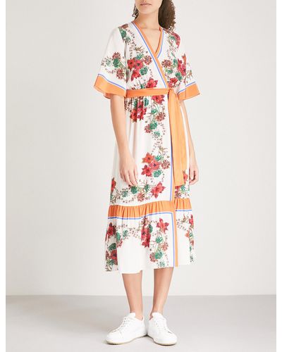 Sandro Floral-print Silk Wrap Dress | Lyst