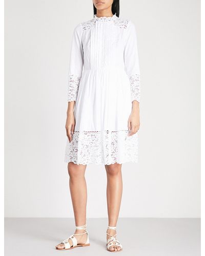 Sandro Lace-embroidered Cotton Dress in White - Lyst