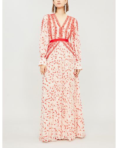 crescent printed chiffon midi dress