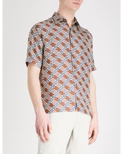 Fendi Monogram Check-print Regular-fit Silk-satin Shirt in Brown for ...