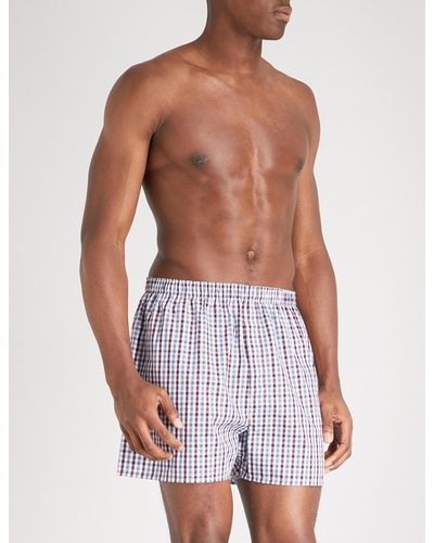 Sunspel Mens Burgundy Striped Relaxed-fit Cotton Boxers in Blue for Men ...