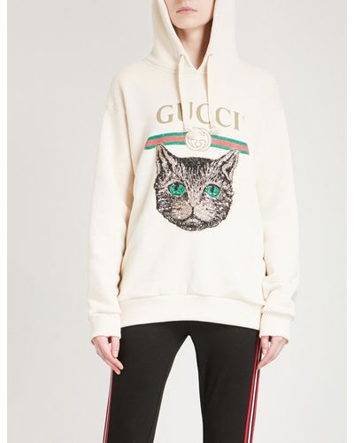 Gucci Mystic Cat Cotton-jersey Hoody in White | Lyst