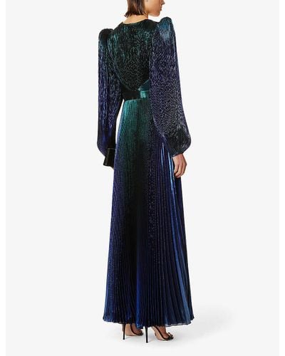 Givenchy Metallic Pleated Silk-blend Gown in Blue/Green (Blue) - Lyst