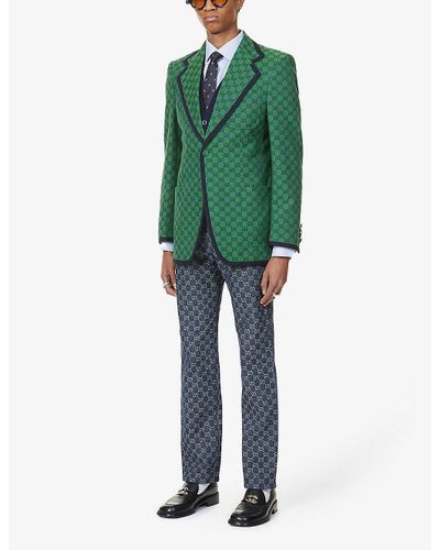 Gucci Brand-pattern Padded-shoulder Cotton-blend Blazer in Green for ...
