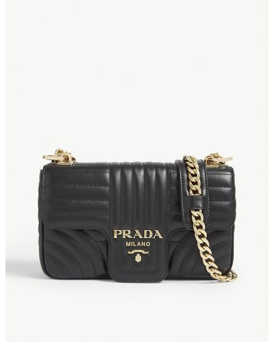 Prada Diagramme Small Quilted-leather Shoulder Bag in Black Gold (Black) -  Lyst
