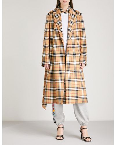 Burberry Checked Wool Trench Coat, Burberry Plaid Trench Coat Womens