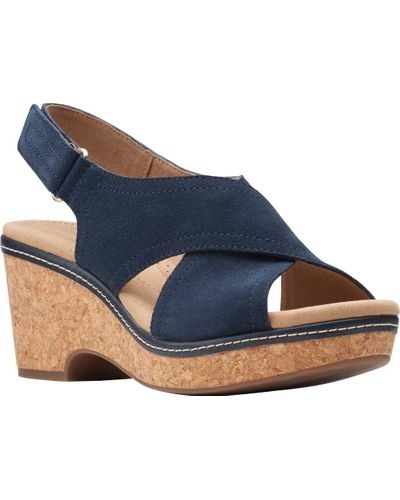 clarks navy wedge sandals