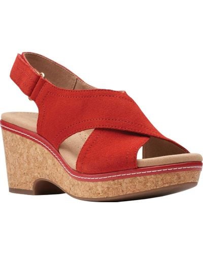 Clarks Giselle Cove Wedge Slingback Sandal in Red Suede (Red) - Lyst