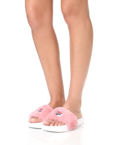 Light pink fila slides Clearance