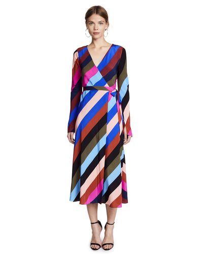 Diane von Furstenberg Silk Midi Wrap Dress in Blue - Lyst