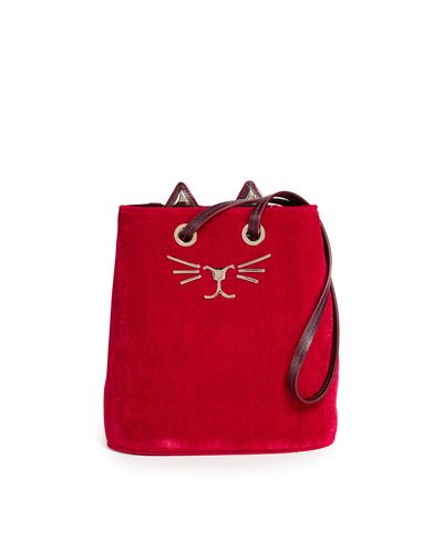 Charlotte Olympia Leather Feline Bucket Bag in Red - Lyst