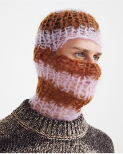 Raf Simons Cotton Striped Hand-knitted Balaclava in Brown | Lyst