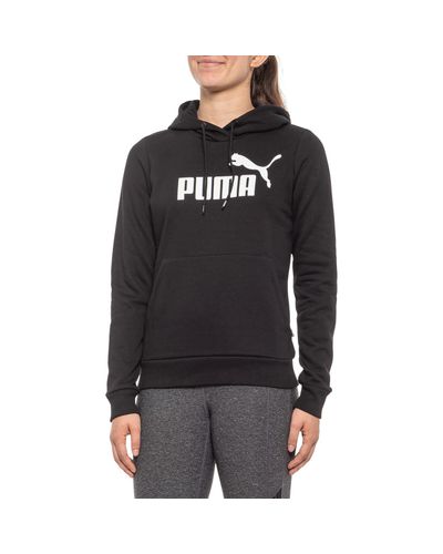 PUMA Fleece Logo Pullover Hoodie in Black/White (Black) - Lyst