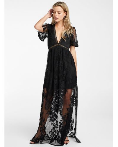 Icône Floral Mesh Maxi Dress in Black - Lyst