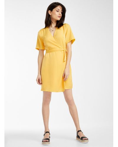 Icône Silky Wrap Dress in Golden Yellow (Yellow) - Lyst