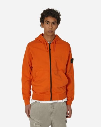 Stone Island Garment Dyed Zip Hooded Sweatshirt - Orange