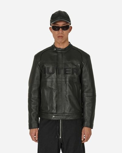 Iuter Logo Leather Jacket - Black