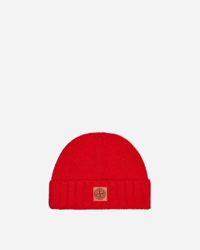 Stone Island Garment Dyed Wool Beanie Lobster - Red