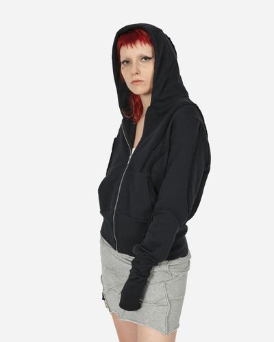 Mainline:RUS/Fr.CA/DE Fraying Detail Zip Up Hooded Sweatshirt - Black