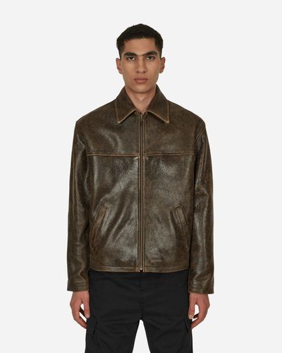 Guess USA Cracked Leather Jacket - Brown