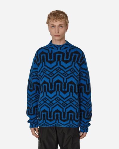 3 MONCLER GRENOBLE Jacquard Mock Neck Sweater Blue