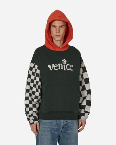 ERL Venice Checked Sleeve Hooded Sweatshirt - Black