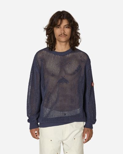 Cav Empt Side Rib Loose Net Knit Sweater - Blue