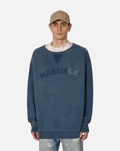 Maison Margiela Logo Organic Cotton Crewneck Sweatshirt - Blue