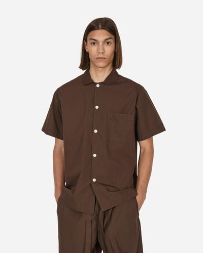 Tekla Poplin Pajamas Shortsleeve Shirt Coffee - Brown