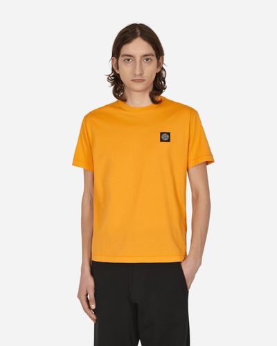 Stone Island Garment Dyed Logo T-Shirt - Orange