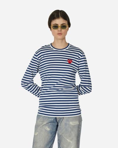 COMME DES GARÇONS PLAY Heart Striped Longsleeve T-shirt Navy - Blue