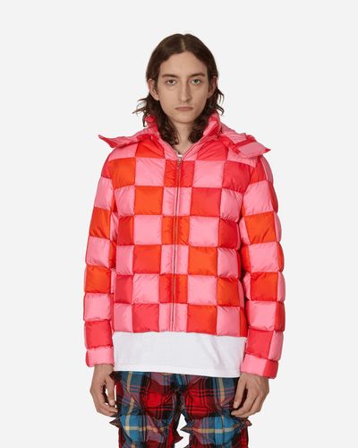 ERL Gradient Checker Hooded Puffer Jacket - Red