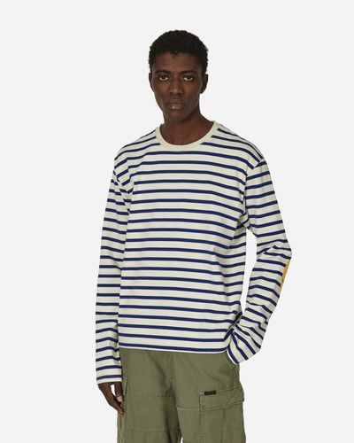 Kapital Stripe Jersey Longsleeve T-shirt (profile Rainbowy Patch) Ecru / - Blue