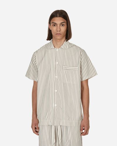 Tekla Poplin Pyjamas Shortsleeve Shirt Hoppe Stripes - White