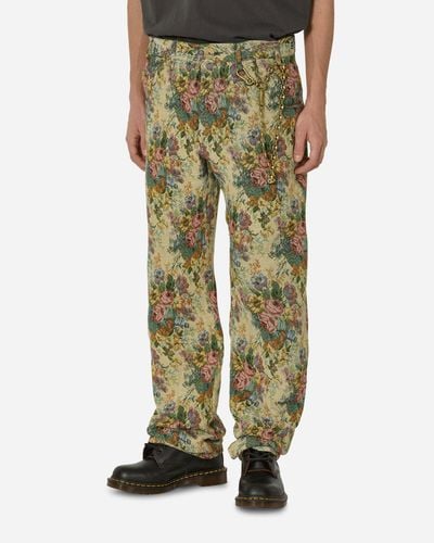 Song For The Mute Floral Jacquard Long Work Trousers - Green