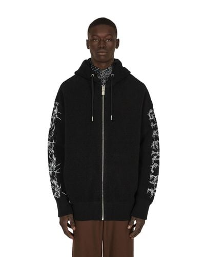 Givenchy Barbed Wire Printed Hooded Zip Jumper - Black