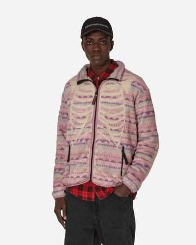 Kapital Ashland Stripe And Bone Fleece Zip Jacket - Pink