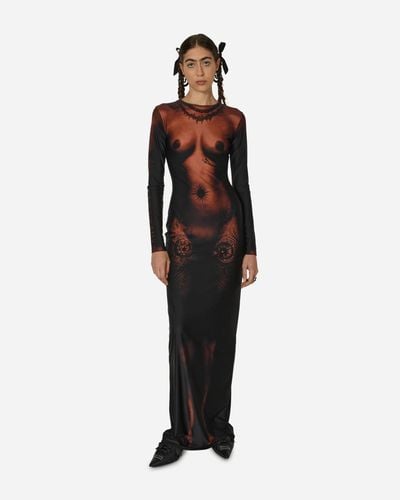 Jean Paul Gaultier Long Body Tattoo Dress Ebony - Brown