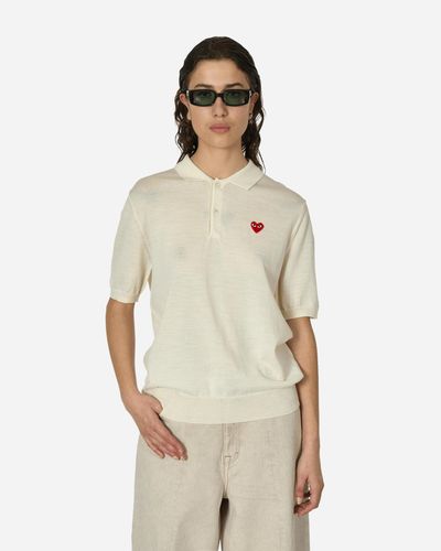 COMME DES GARÇONS PLAY Red Heart Polo Jumper Off - Natural