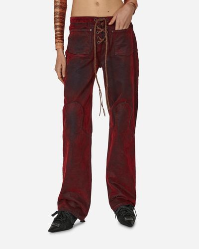 Guess USA Lace Straight Denim Velvet Trousers - Red