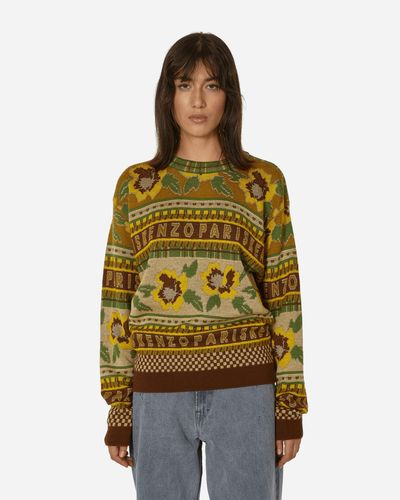 KENZO Fair Isle Crewneck Sweater Golden - Green