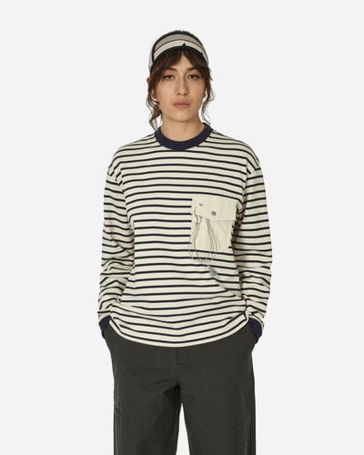 and wander Stripe Pocket Longsleeve T-shirt Off - Gray