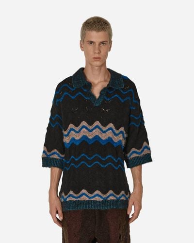 VITELLI Northern Soul Knit Polo Sweater - Blue